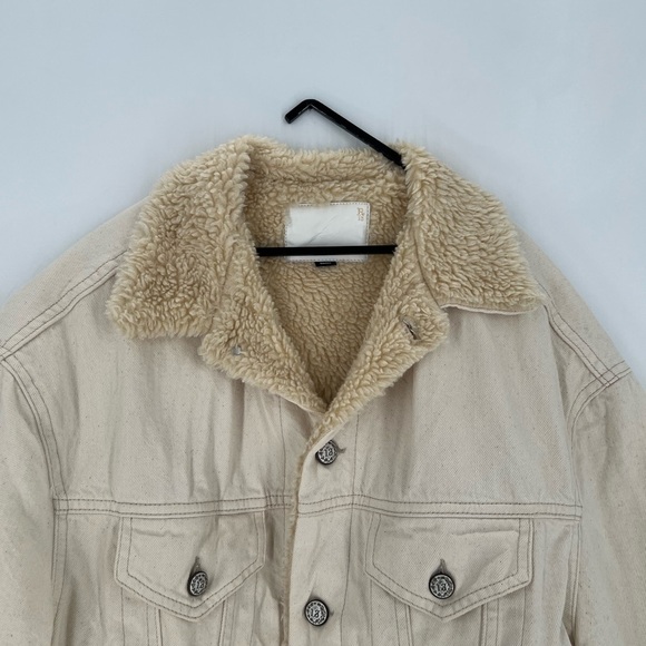 R13 Oversized Boxy Trucker Sherpa Denim Jacket In Kent Ecru Ivory - Picture 1 of 13